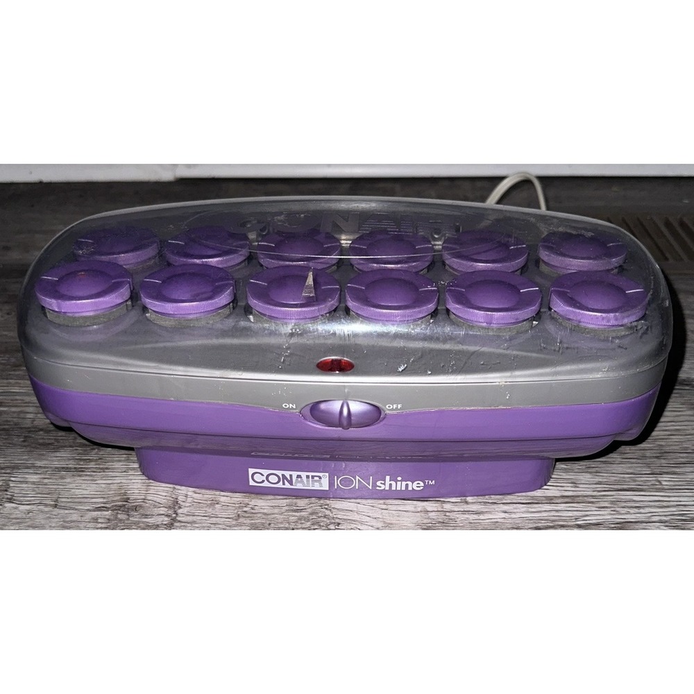 Conair Ion Shine Hot Rollers 12 Curlers Jumbo Flocked + Clips Tested- WORKS!